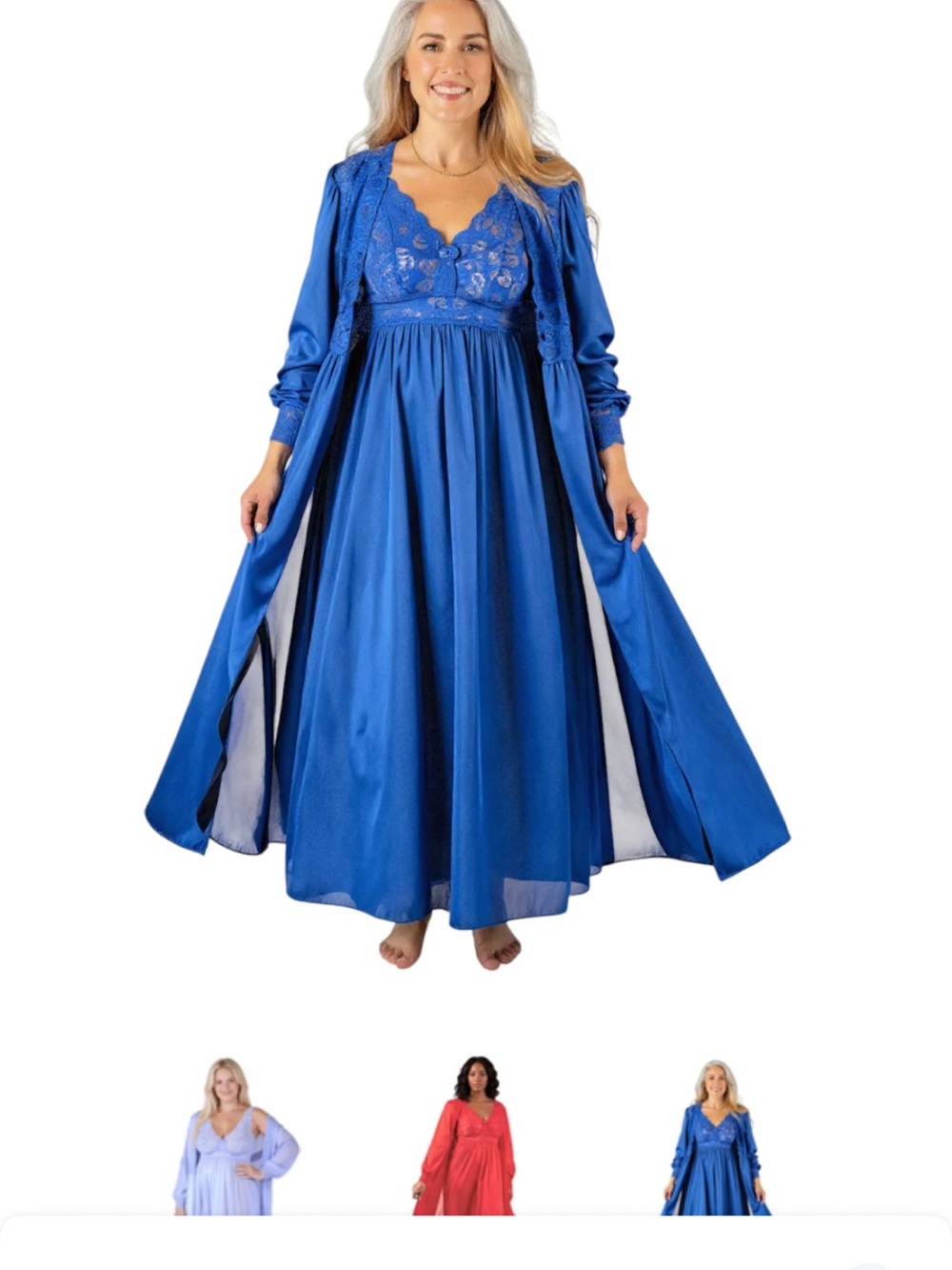 Royal Blue Lace Maxi Nightgown with Matching Robe